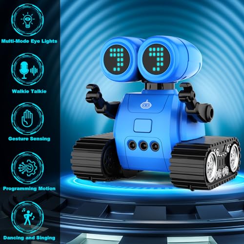 Hamourd Robot Toys for Boys Girls, Emo Robot with Walkie-Talkie Function, Gesture Sensing, Flexible Head & Arms, Programming Motion, Dance Moves