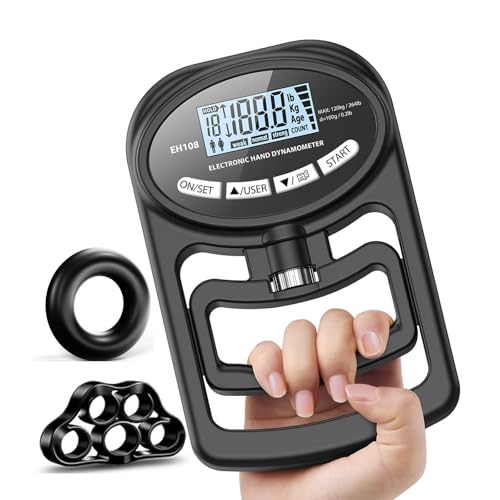 Hand Grip Strength Tester Trainer - Electronic Hand Dynamometer Forearm Grip Strengthener Exerciser Digital Training Gauge 265 Lbs 120 Kgs