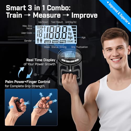 Hand Grip Strength Tester Trainer - Electronic Hand Dynamometer Forearm Grip Strengthener Exerciser Digital Training Gauge 265 Lbs 120 Kgs