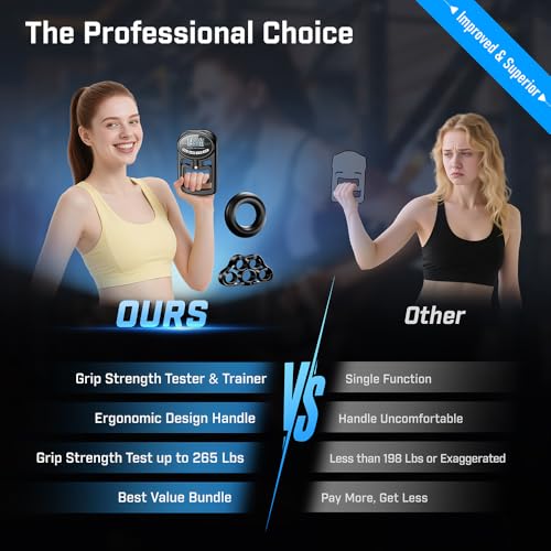 Hand Grip Strength Tester Trainer - Electronic Hand Dynamometer Forearm Grip Strengthener Exerciser Digital Training Gauge 265 Lbs 120 Kgs