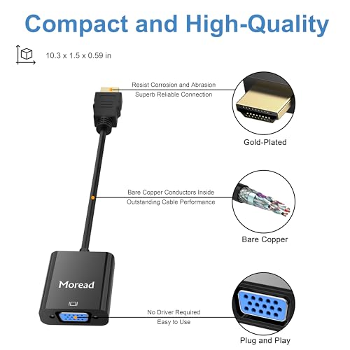 HDMI to VGA, Uni-Directional Gold-Plated HDMI to VGA Adapter (Male to Female) for Computer, Desktop, Laptop, PC, Monitor, Projector, HDTV (Black)