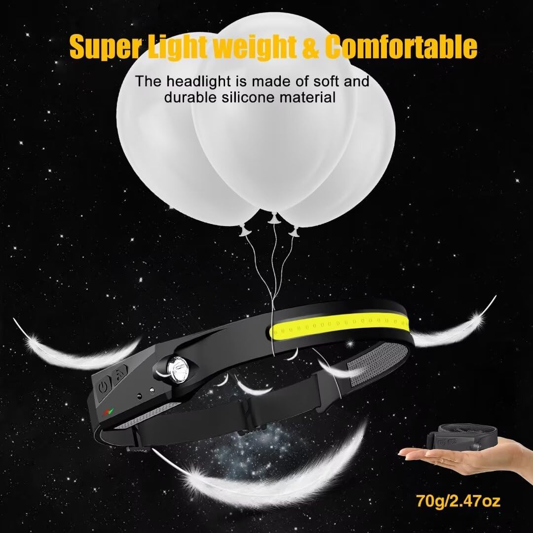 Headlamp Rechargeable 2PCS, 230° Wide Beam Head Lamp LED with Motion Sensor for Adults - Camping Accessories Gear, Waterproof Head Light Flashlight