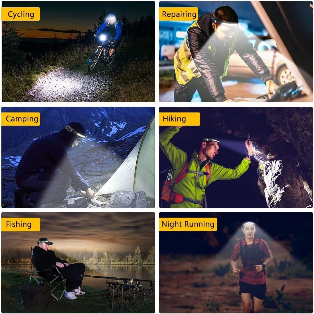 Headlamp Rechargeable 2PCS, 230° Wide Beam Head Lamp LED with Motion Sensor for Adults - Camping Accessories Gear, Waterproof Head Light Flashlight