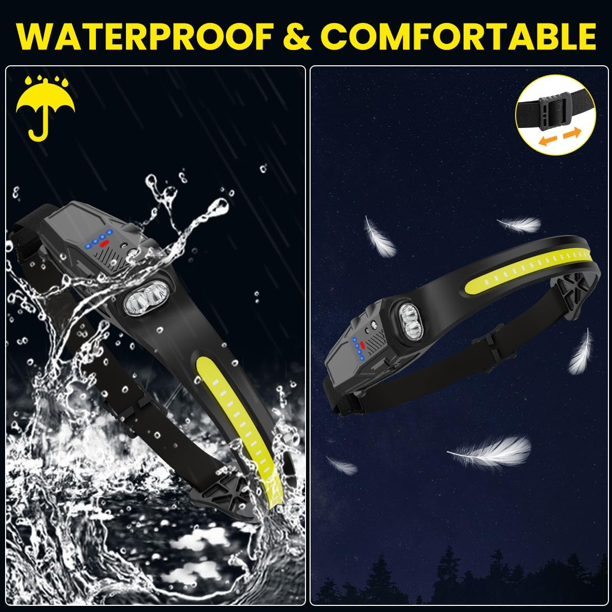 Headlamp Rechargeable 3Pack, 230° Wide Beam LED Headlamp, 7Mode Headlamps for Adults, Head Lamp with Motion Sensor