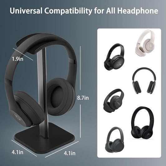 Headphone Stand for Desk - Headset Stand with Aluminum Hanger and Plastic Headrest, Headphone Holder for AirPods Max, Sony, Bose (Black)