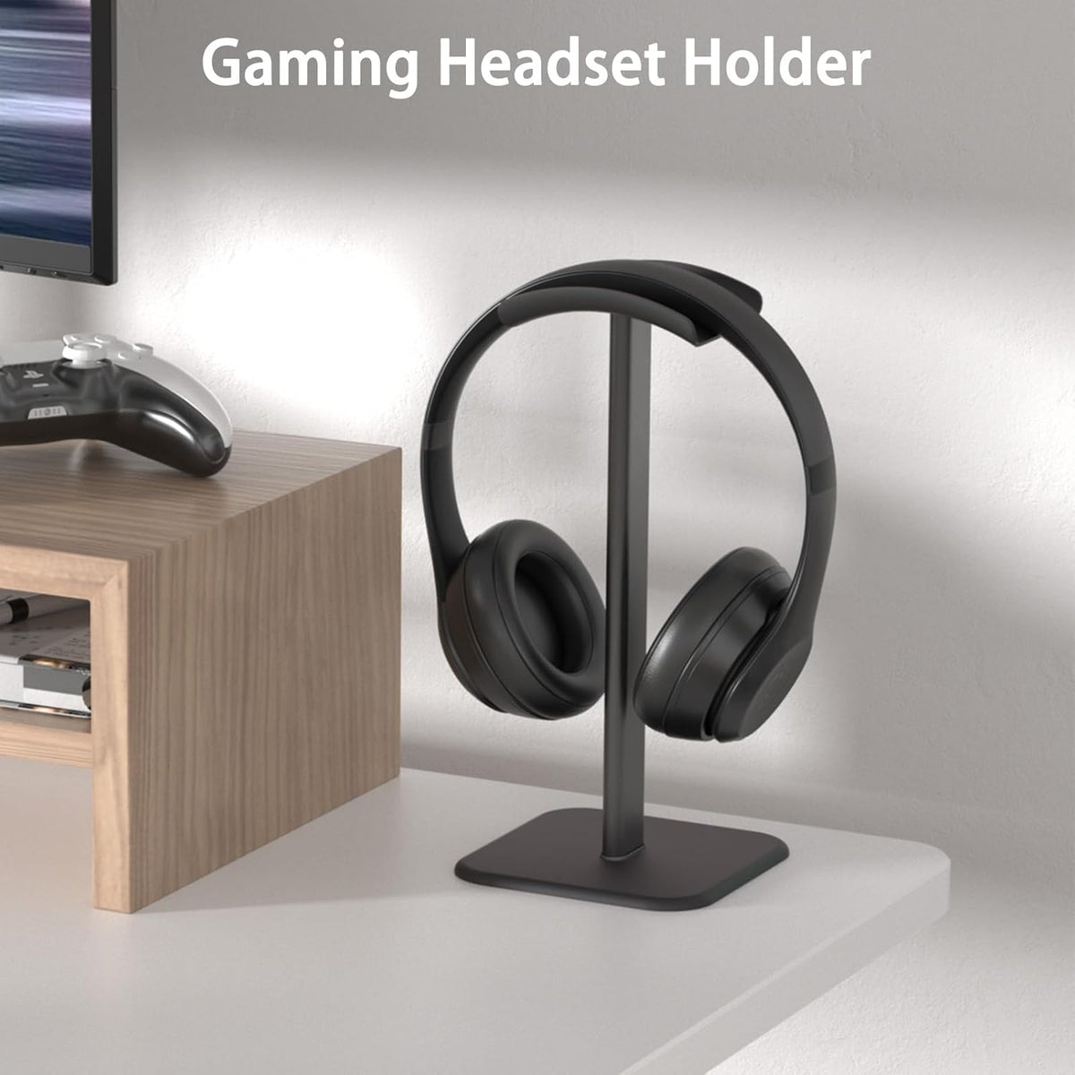 Headphone Stand for Desk - Headset Stand with Aluminum Hanger and Plastic Headrest, Headphone Holder for AirPods Max, Sony, Bose (Black)