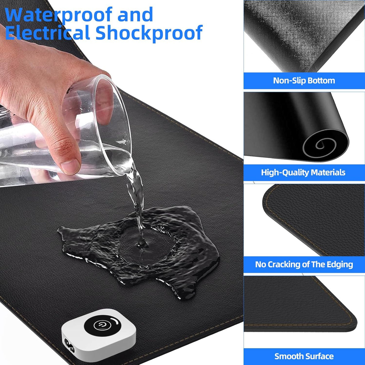 Heated Desk Pad Mouse Pad - Heated Desk Mat - Warm Desk Pad - 3 Levels Heating & 4 Hours Auto Shut-Off, PU Leather Mouse Pad (Dull Black)