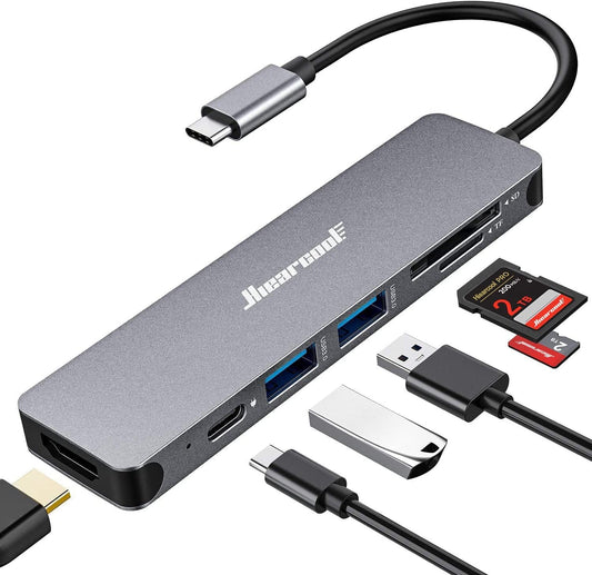Hiearcool USB C Hub for MacBook - 7-in-1 USBC Adapter with 4K HDMI, 100W PD, USB 3.0 5Gbps Ports, SD/TF Card Reader - USB-C Dongle for Office