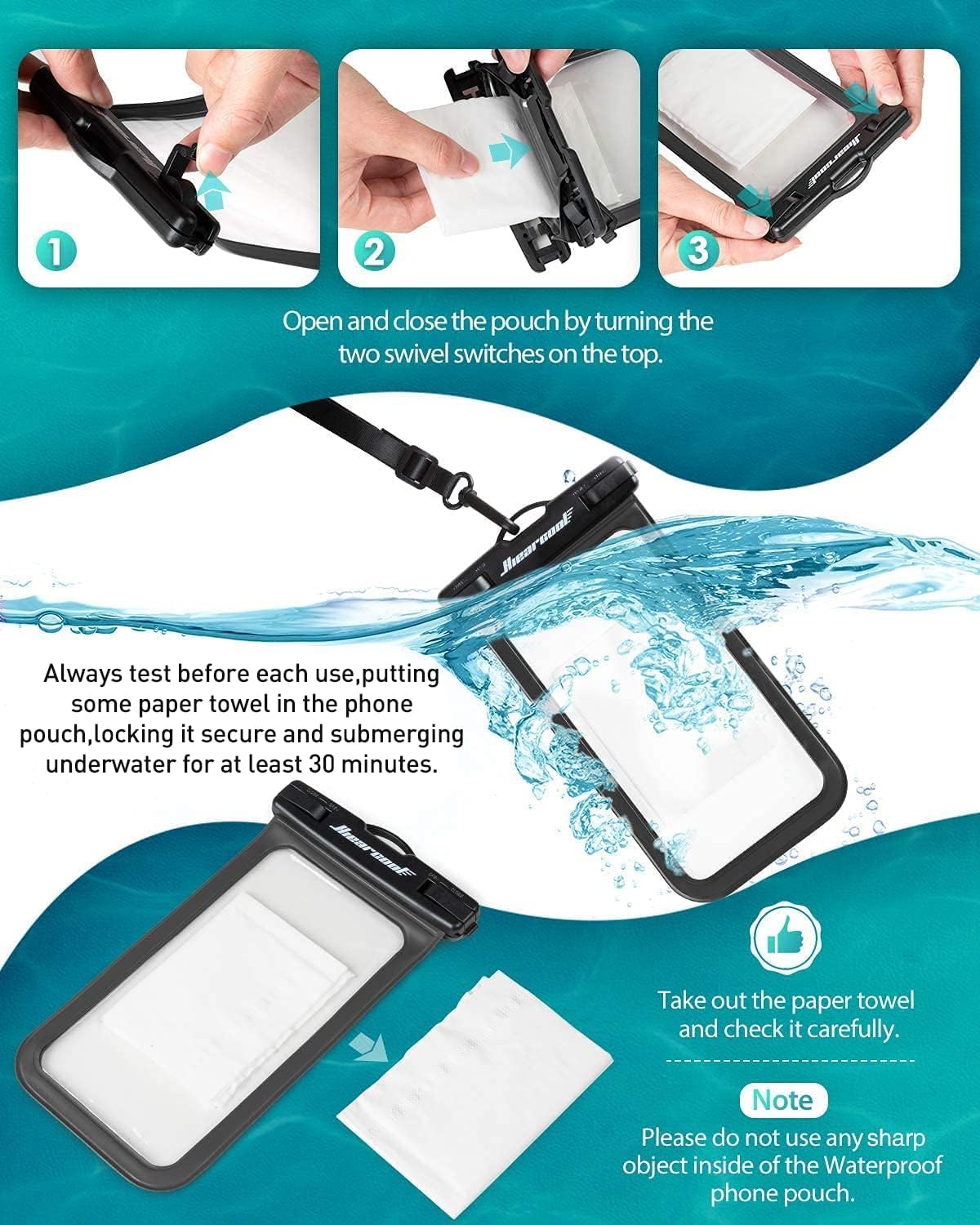 Hiearcool Waterproof Phone Pouch, IPX8 Waterproof Phone Case for iPhone 17/16/15/14 Pro Max, Cell Phone Dry Bag for Beach & Cruise Essentials
