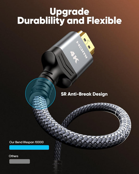 Highwings 4K HDMI Cable 6.6FT/2m - High-Speed HDMI 2.0 Quality Cord 4K@60Hz, Braided Nylon & Gold Connectors, HDR, Ethernet, ARC, 3D, HDCP 2.2