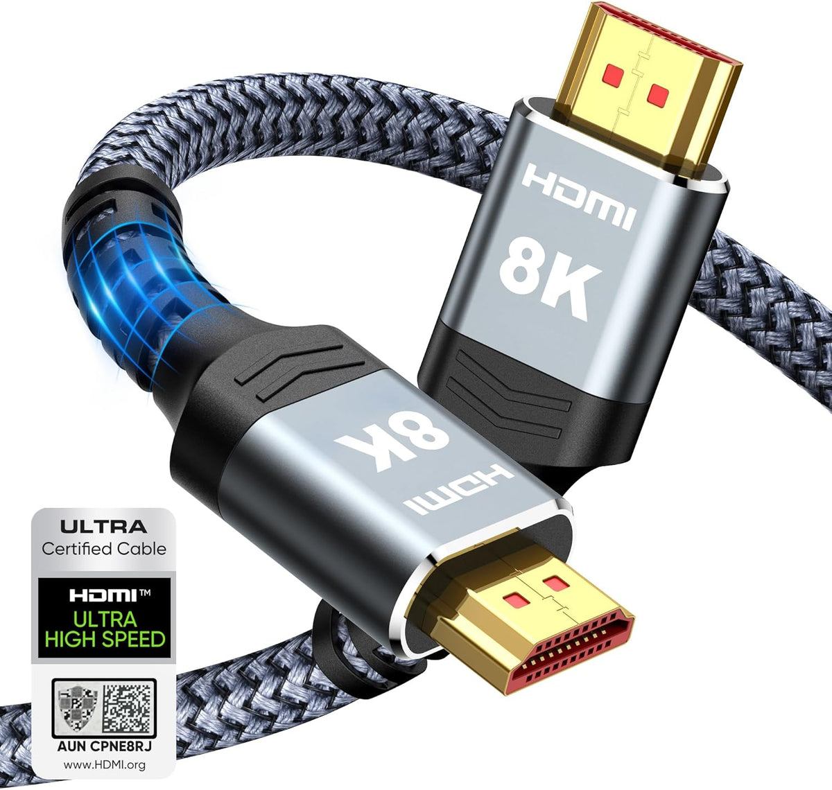 Highwings 8K 10K 4K HDMI Cable 48Gbps 6.6FT/2M, Certified Ultra High Speed HDMI Cable Braided Cord-4K@120Hz 8K@60Hz, DTS:X, HDCP 2.2 & 2.3