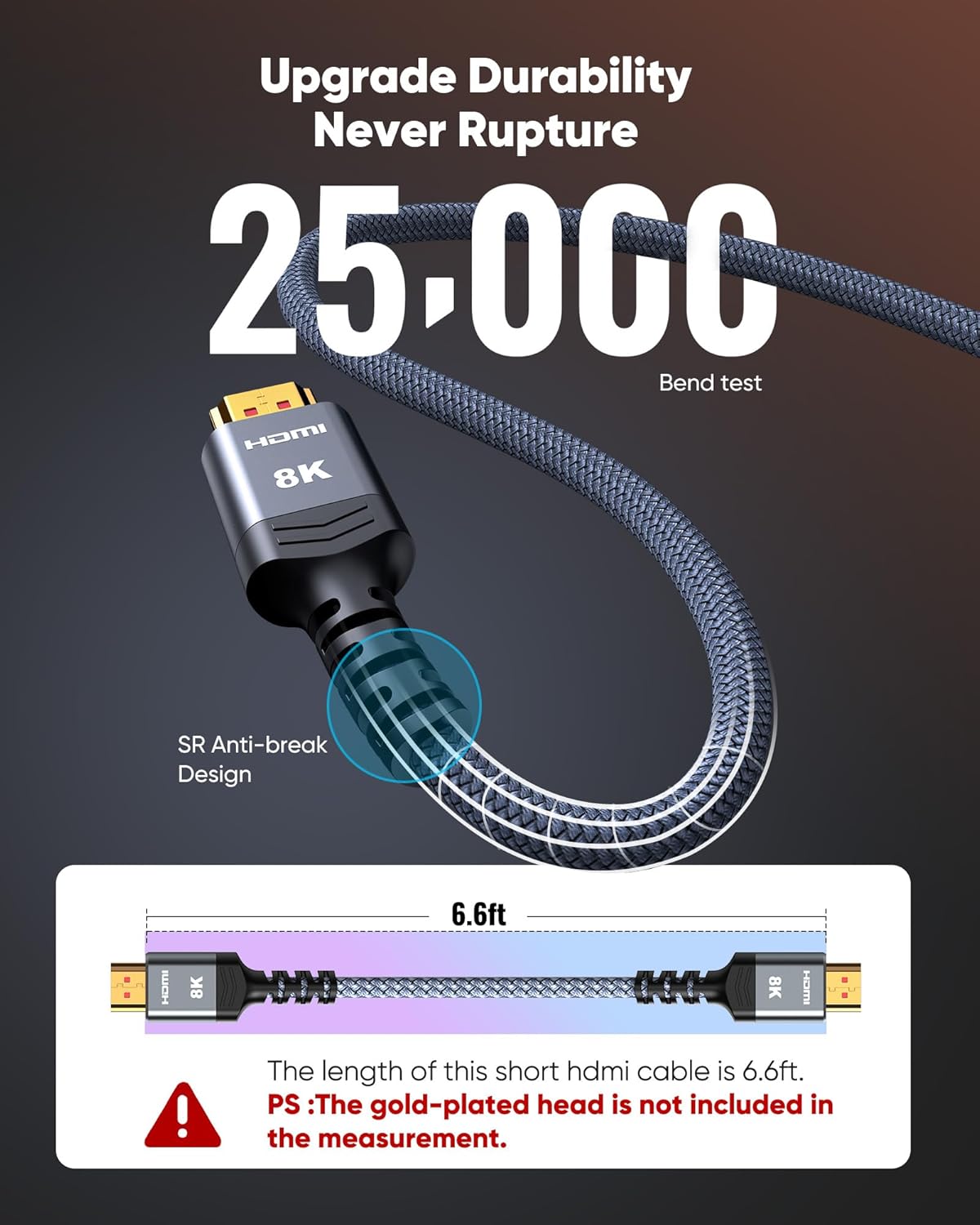 Highwings 8K 10K 4K HDMI Cable 48Gbps 6.6FT/2M, Certified Ultra High Speed HDMI Cable Braided Cord-4K@120Hz 8K@60Hz, DTS:X, HDCP 2.2 & 2.3