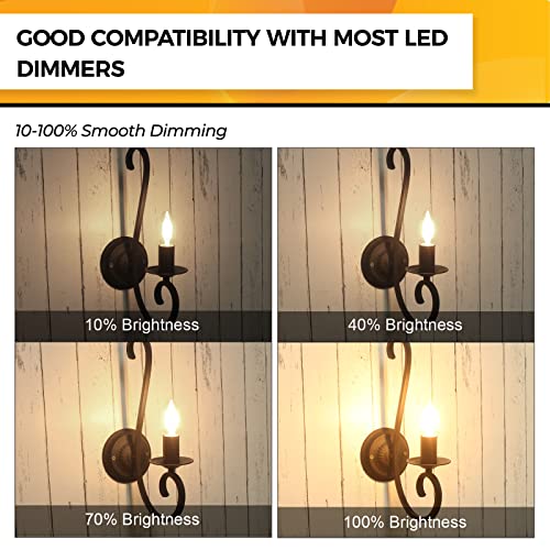 Hizashi 90+CRI Candelabra LED Light Bulbs 60 Watt, 2700K Warm White, E12 LED Bulb Dimmable, B11 Chandelier Light Bulbs, 6W, 550LM (12 Pack)
