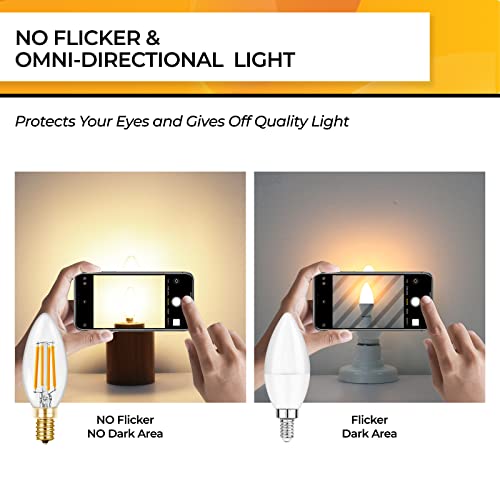 Hizashi 90+CRI Candelabra LED Light Bulbs 60 Watt, 2700K Warm White, E12 LED Bulb Dimmable, B11 Chandelier Light Bulbs, 6W, 550LM (12 Pack)