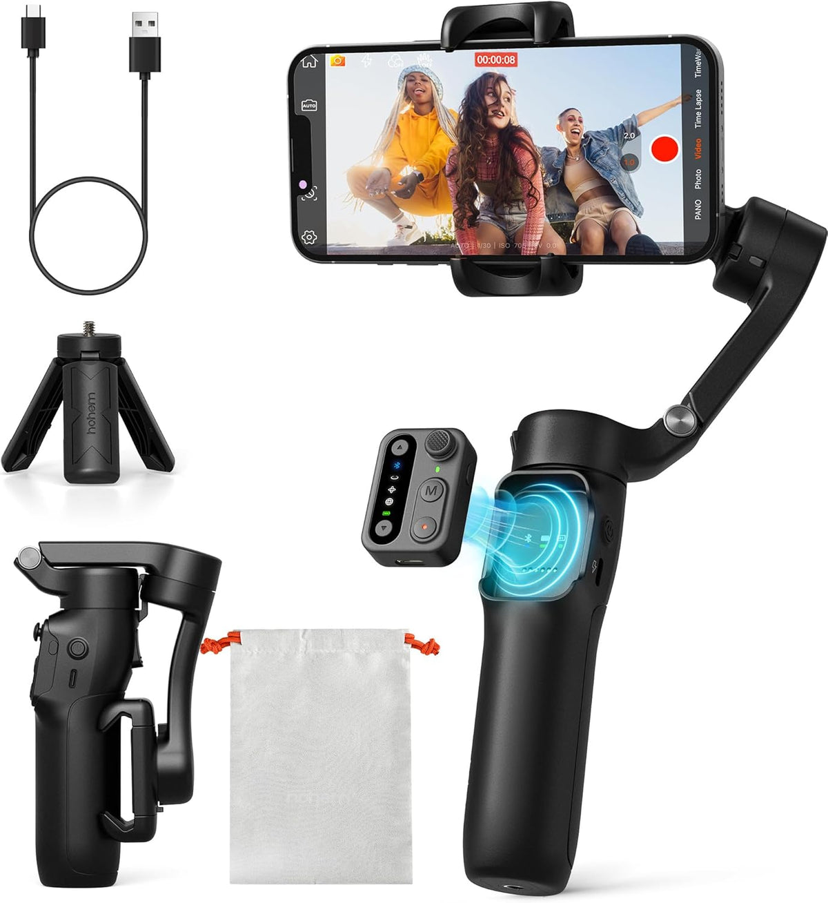 hohem iSteady X3 SE Gimbal Stabilizer for iPhone, Phone Stabilizer with Detachable Remote Control, Portable Foldable 3-Axis Phone Gimbal