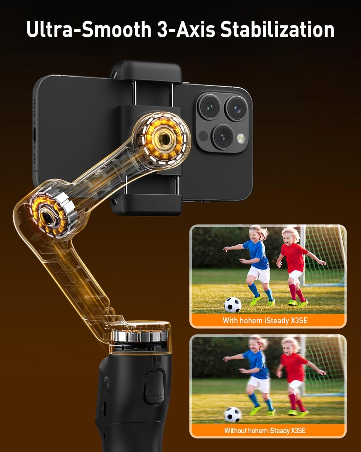 hohem iSteady X3 SE Gimbal Stabilizer for iPhone, Phone Stabilizer with Detachable Remote Control, Portable Foldable 3-Axis Phone Gimbal