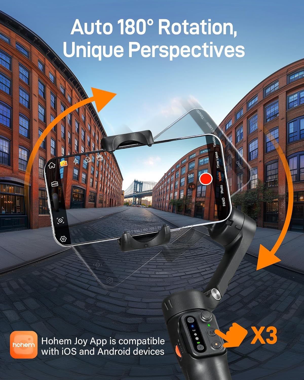 hohem iSteady X3 SE Gimbal Stabilizer for iPhone, Phone Stabilizer with Detachable Remote Control, Portable Foldable 3-Axis Phone Gimbal