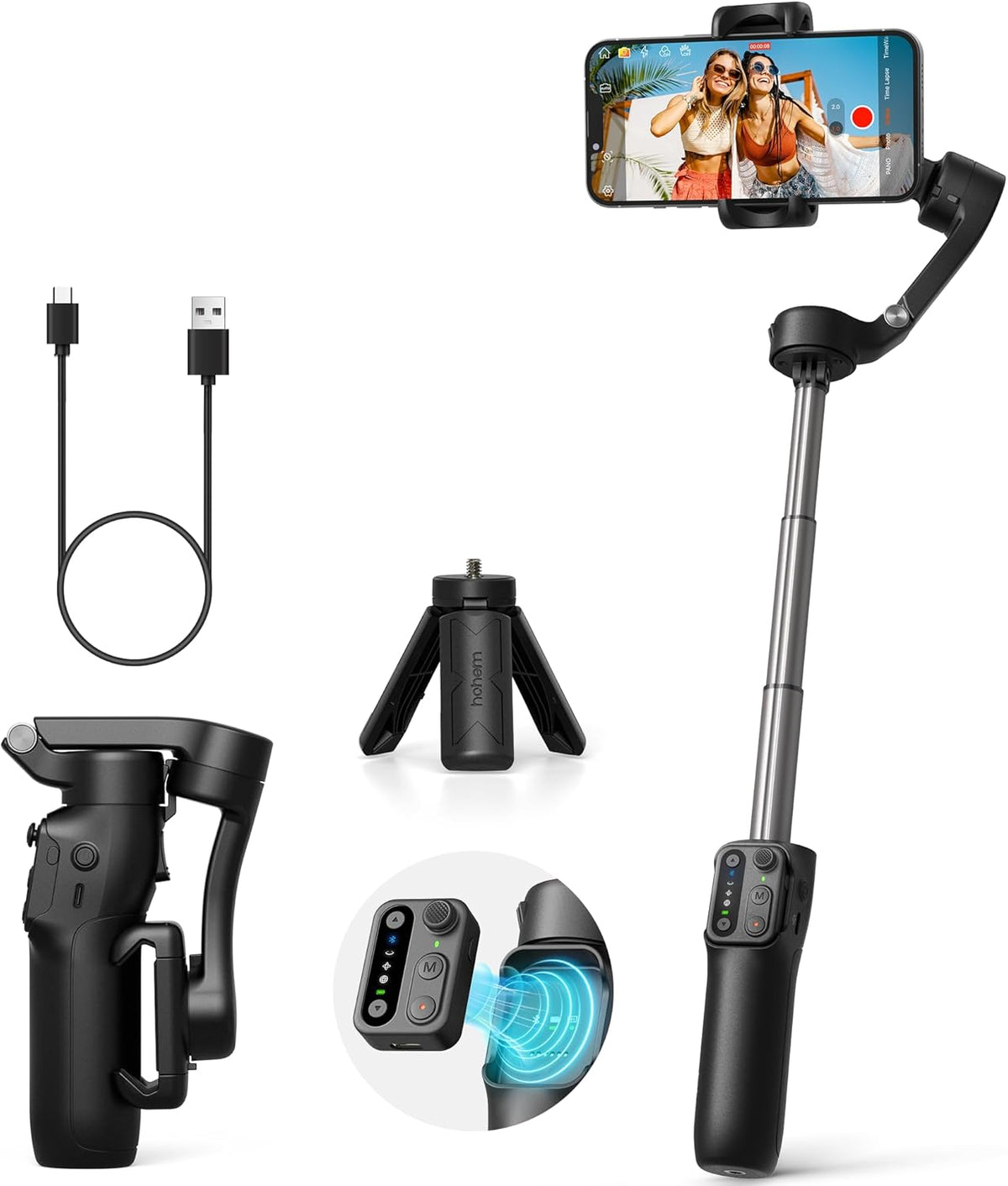 hohem iSteady X3 SE Plus Gimbal Stabilizer for iPhone, 3-Axis Phone Gimbal with Detachable Remote Control, Extendable Rod, 11-Hour Battery