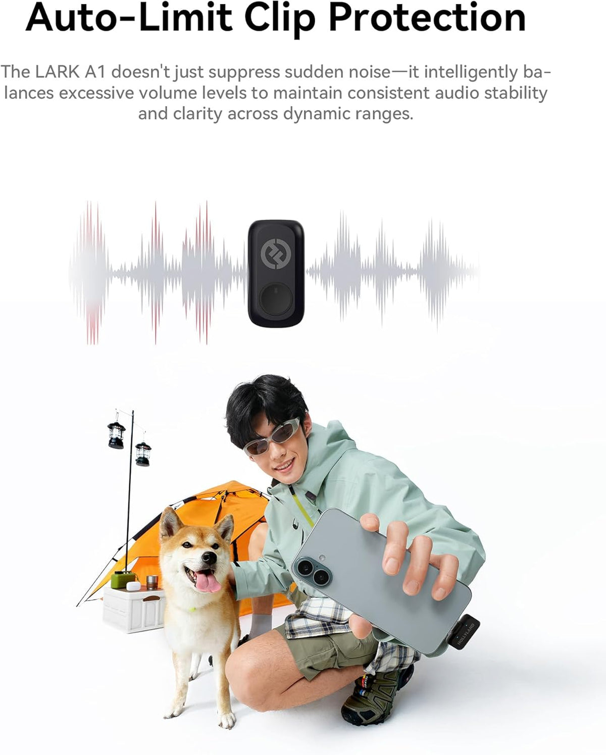 Hollyland Lark A1 Wireless Microphone for iPhone & Android, 48kHz/24-bit Studio Audio, 3-Level Noise Cancellation, 200m Range, Magnetic Mini Mic