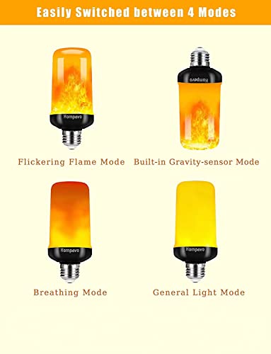Hompavo, Upgraded, LED Flame Light Bulbs, 4 Modes Flickering Light Bulbs with Upside Down Effect, E26/E27 Flame Bulb