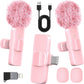 HONGJIEYUAN Pink Wireless Lavalier Microphone for iPhone & Android - Mini Clip-On Mic with Noise Cancellation, 65ft Range, 8H Battery, USB-C/Lightning