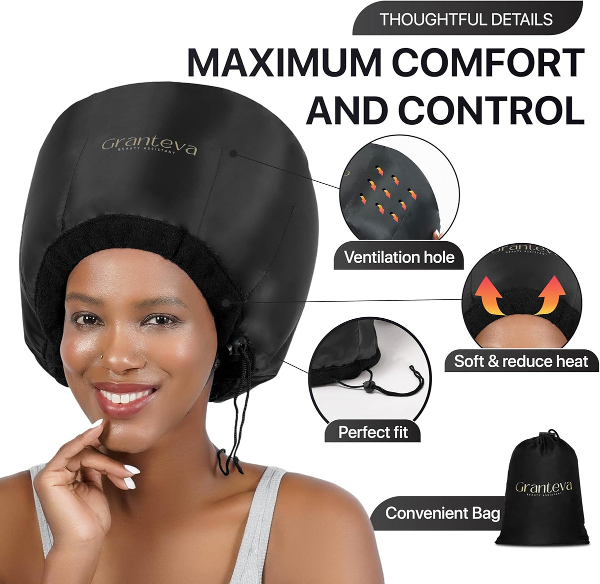 Hooded Hair Dryer Attachment w/A Headband Integrated That Reduces Heat Around Ears & Neck - Hair Dryer Hooded Diffuser Cap for Curly