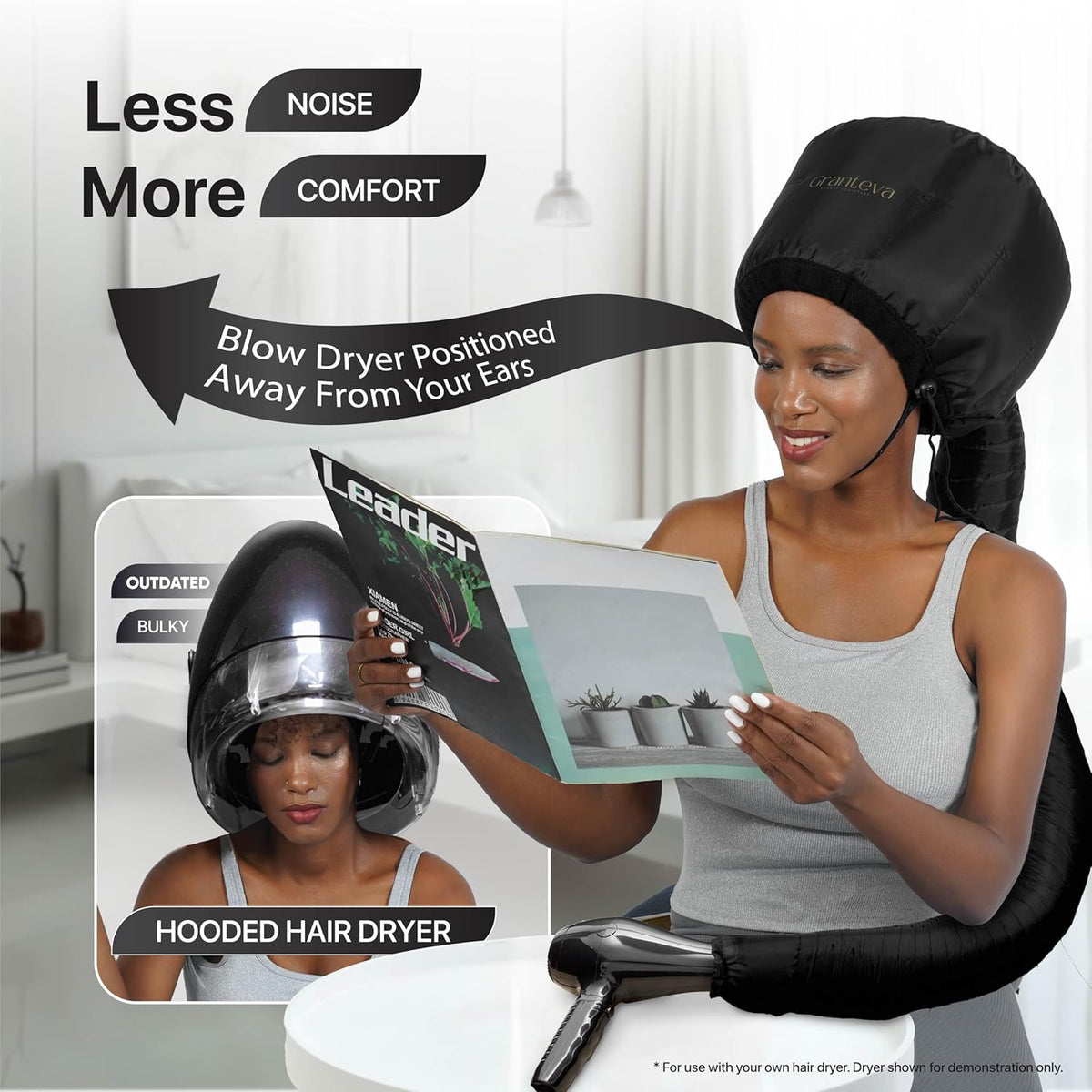 Hooded Hair Dryer Attachment w/A Headband Integrated That Reduces Heat Around Ears & Neck - Hair Dryer Hooded Diffuser Cap for Curly