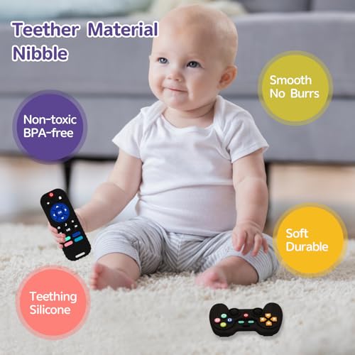 Hooku 2 Pack Silicone Teething Toys for Babies 0-6 Months, Teethers for Babies 6-12 Months, Remote Teether for Baby, Sensory Toys for Babies