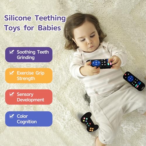 Hooku 2 Pack Silicone Teething Toys for Babies 0-6 Months, Teethers for Babies 6-12 Months, Remote Teether for Baby, Sensory Toys for Babies