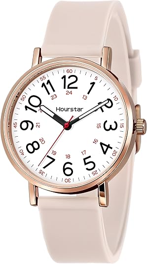 Hourstar Women's Analog Nurse Watch with Second Hand for Nursing, 12/24 Time, Silicone Band, Easy Read