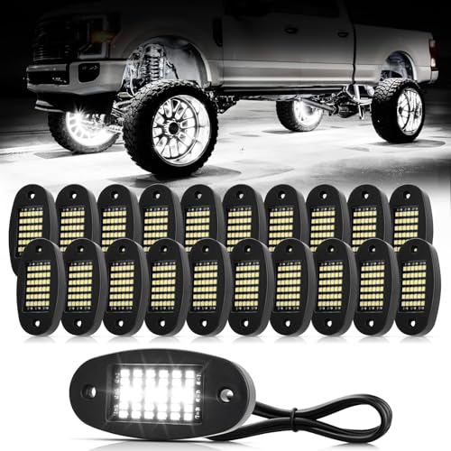 Hovano 20 Pods White Rock Lights 6000K Pure White 36 LEDs SMD Chips Super Bright Neon Underglow Light IP68 Waterproof