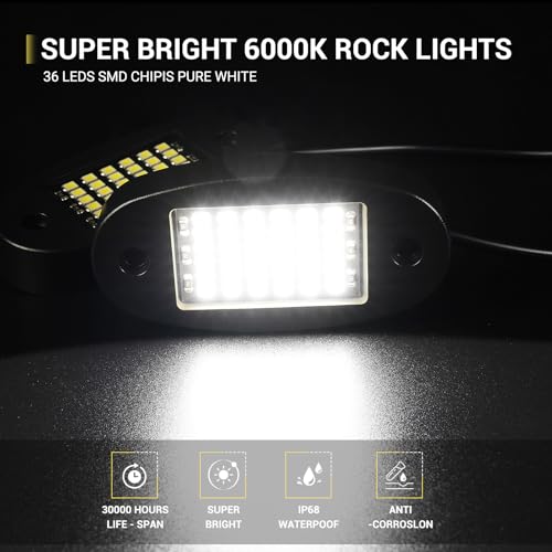 Hovano 20 Pods White Rock Lights 6000K Pure White 36 LEDs SMD Chips Super Bright Neon Underglow Light IP68 Waterproof