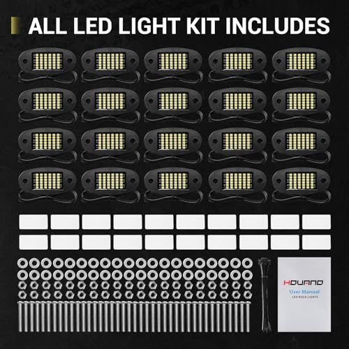 Hovano 20 Pods White Rock Lights 6000K Pure White 36 LEDs SMD Chips Super Bright Neon Underglow Light IP68 Waterproof