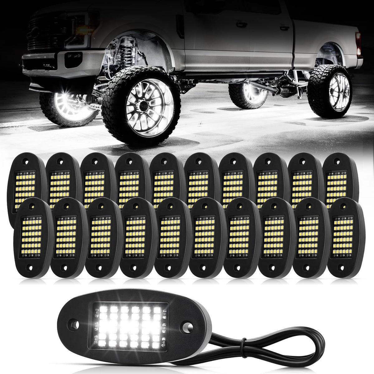 Hovano 20 Pods White Rock Lights 6000K Pure White 36 LEDs SMD Chips Super Bright Neon Underglow Light IP68 Waterproof