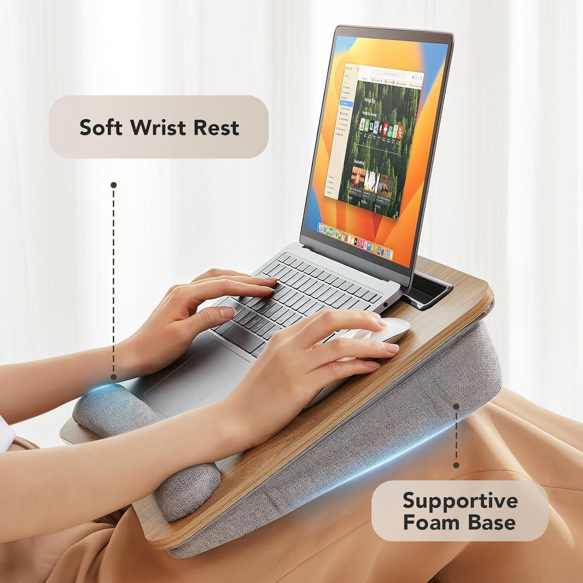 HUANUO Portable Lap Laptop Desk with Pillow Cushion, Fits up to 15.6 inch Laptop, with Anti-Slip Strip & Storage Function