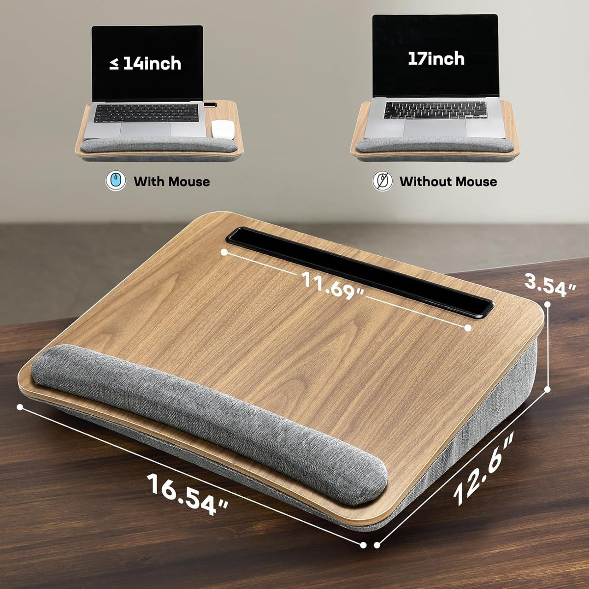 HUANUO Portable Lap Laptop Desk with Pillow Cushion, Fits up to 15.6 inch Laptop, with Anti-Slip Strip & Storage Function