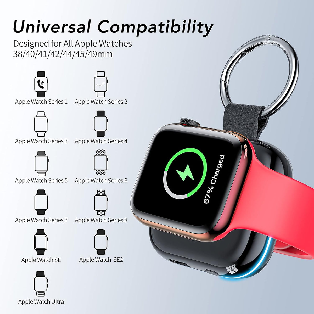 HUOTO Portable Charger for Apple Watch, Wireless Magnetic iWatch Charger 1200mAh Power Bank Travel Keychain Accessories Smart Chargers