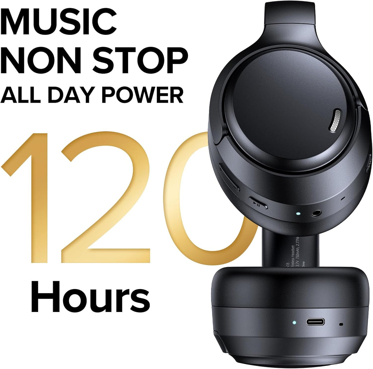 Hybrid Active Noise Cancelling Headphones Wireless, 120Hrs Playtime, 6 ENC Clear Mic, Over Ear Bluetooth Headphones