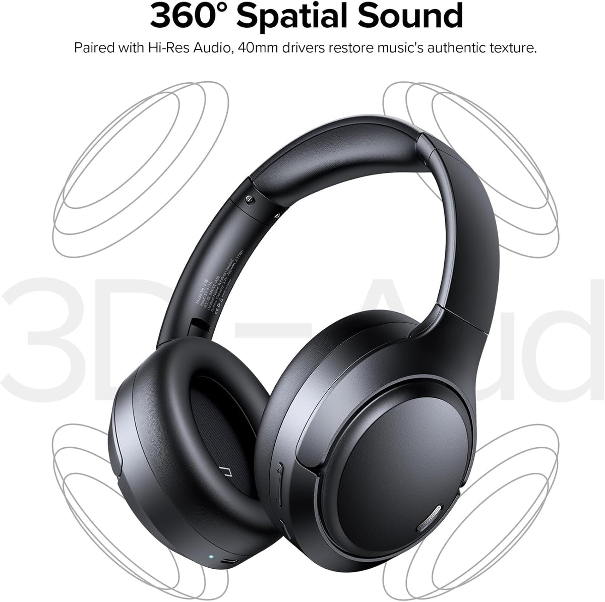 Hybrid Active Noise Cancelling Headphones Wireless, 120Hrs Playtime, 6 ENC Clear Mic, Over Ear Bluetooth Headphones