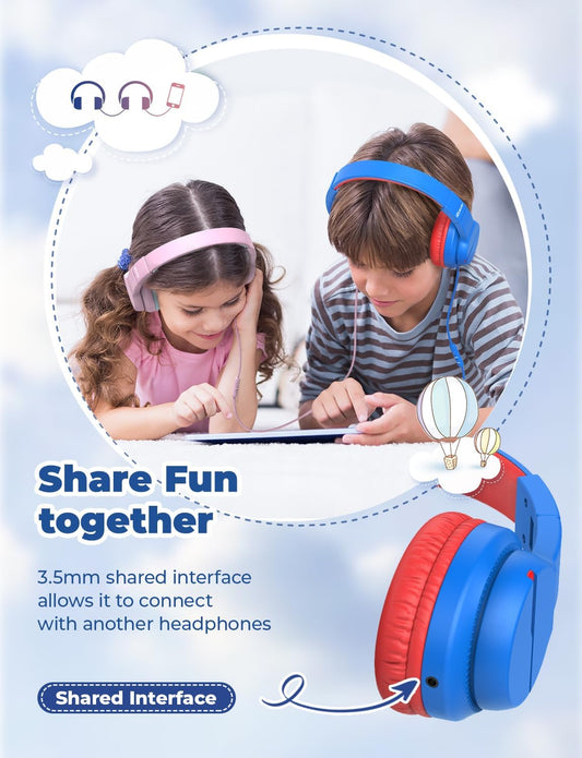 iClever Kids Headphones for School Travel, Safe Volume Limited, HD Mic Stereo Sound Over-Ear Girls Boys Headphones for Kid