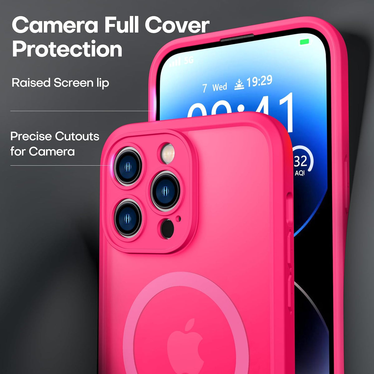 ImpactStrong Magnetic Guard Designed for iPhone 14 Pro Case, Camera Protection, Drop Tested, Compatible with MagSafe (Hot Pink)