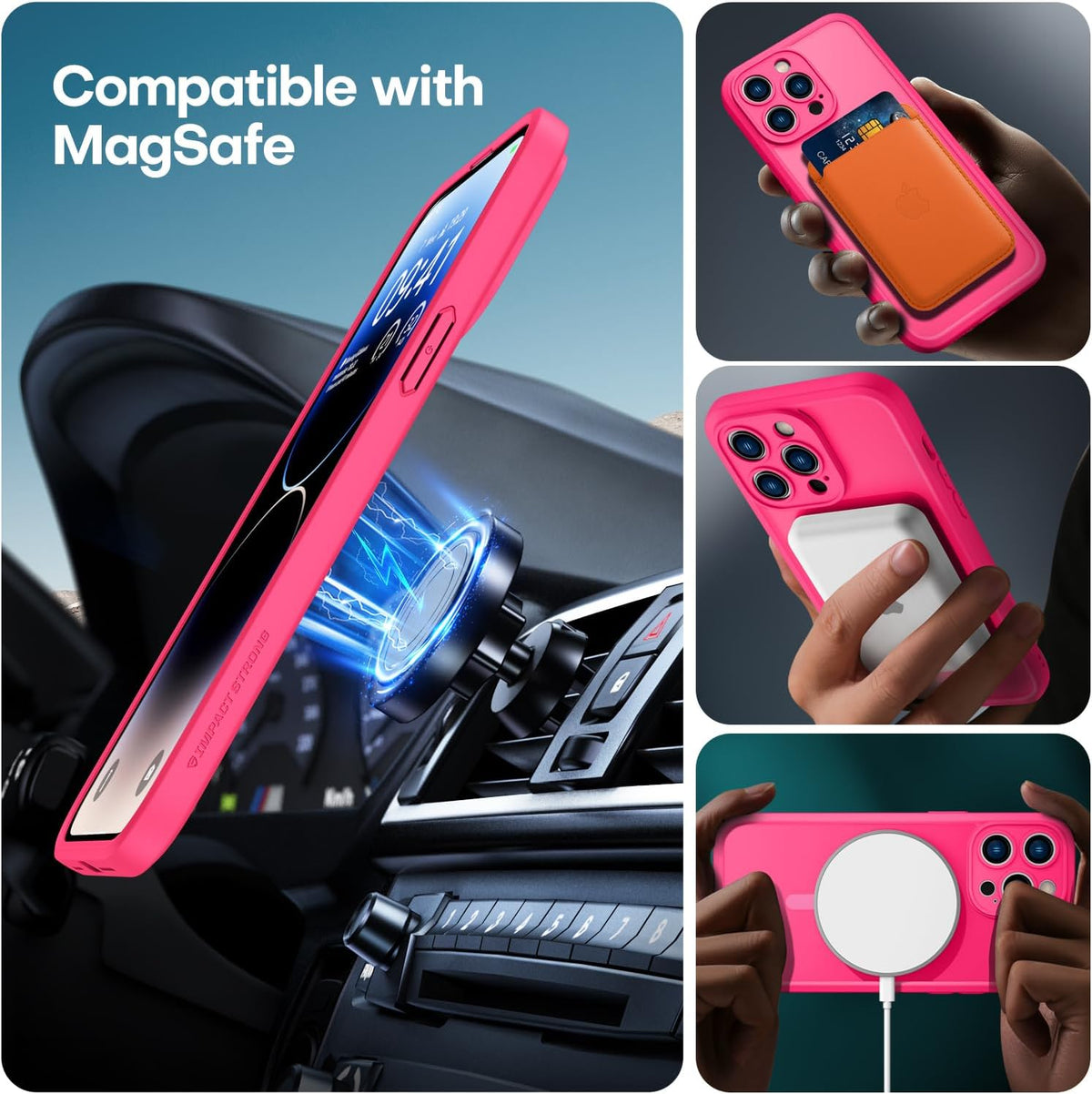 ImpactStrong Magnetic Guard Designed for iPhone 14 Pro Case, Camera Protection, Drop Tested, Compatible with MagSafe (Hot Pink)