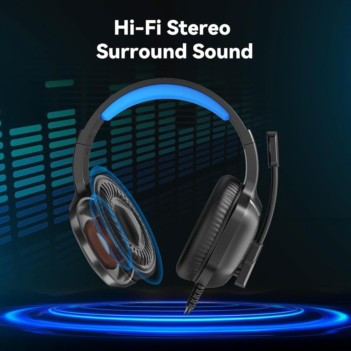 IMYB A36 Gaming Headset with Microphone for Pc, Xbox One Series X/s, Ps4, Ps5, Switch, Stereo Wired Noise Cancelling Over-Ear Headphones (Blue)
