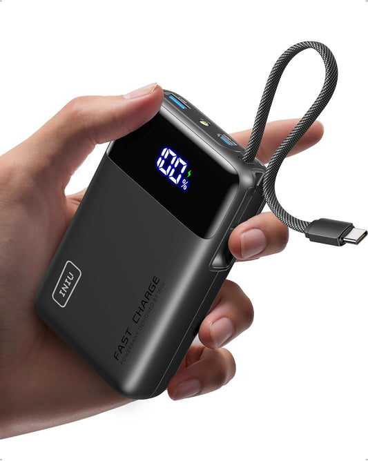 INIU 45W Portable Charger, Smallest 20000mAh Power Bank with Build in USB-C Cable, Fast Charging USB C in&Out Battery Pack, Travel Phone Charger