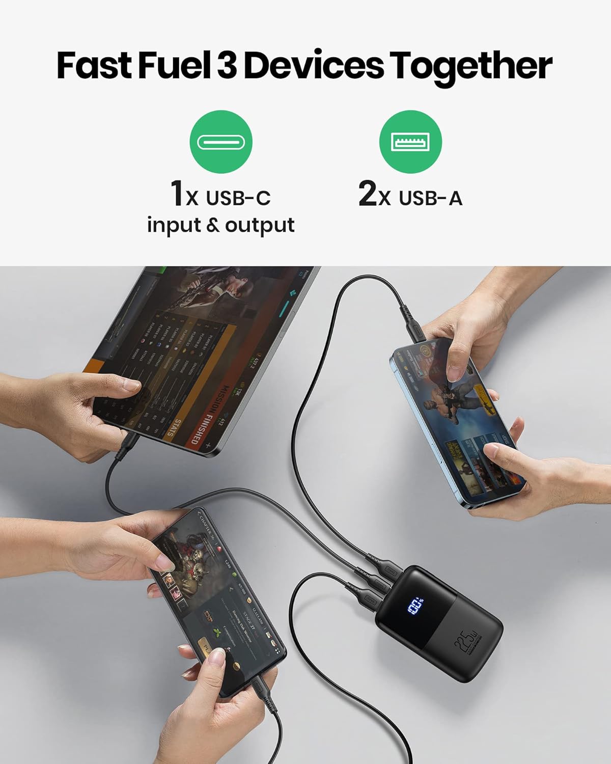 INIU Portable Charger, Smallest 22.5W 10000mAh Power Bank, USB C in/Output Fast Charging 3-Output Mini Battery Pack Charger with Phone Holder