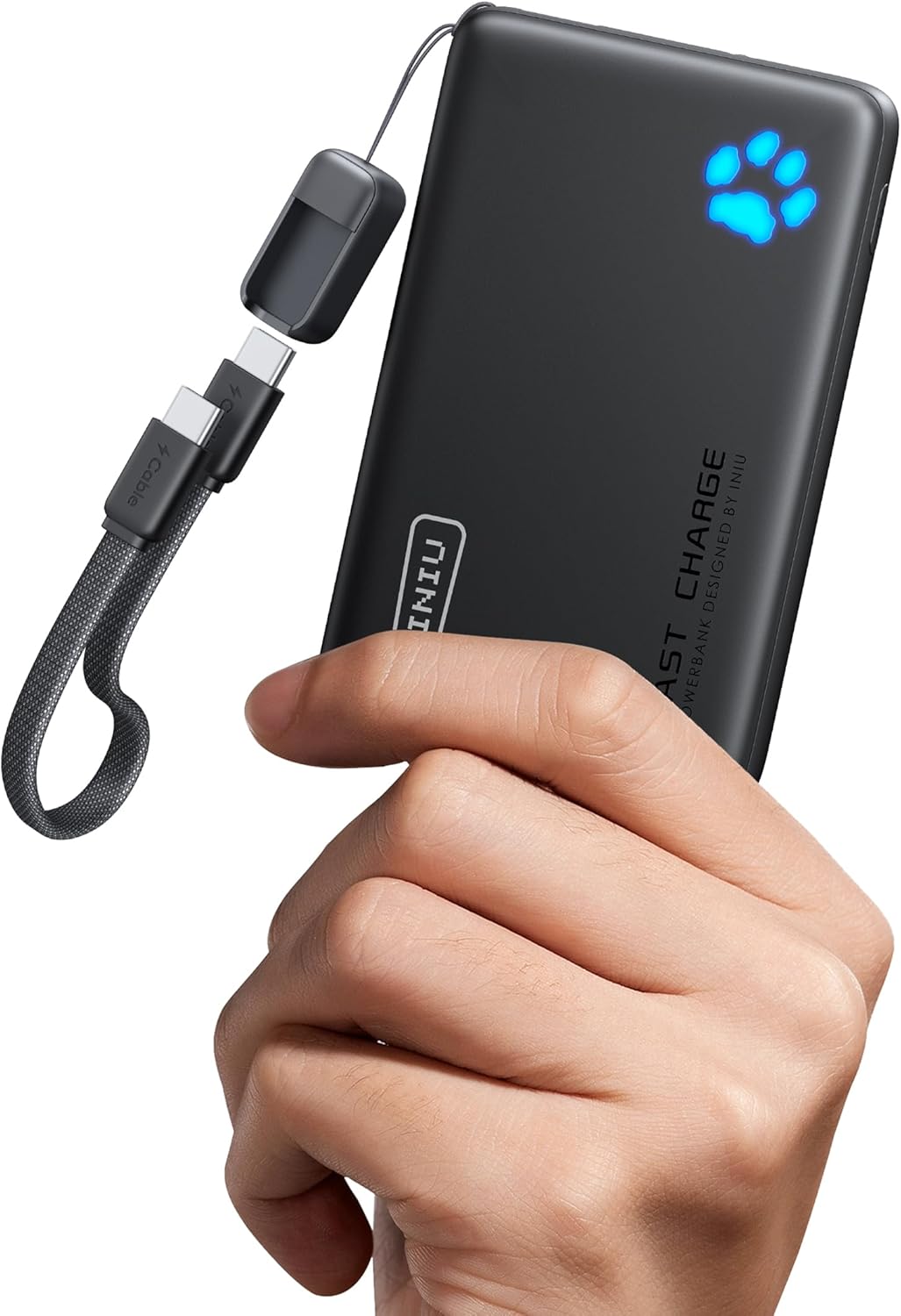 INIU Portable Charger, Ultra Slim 45W Fast Charging with Attached USB C Cable, Flight-Safe 10000mAh PD Power Bank Battery Pack