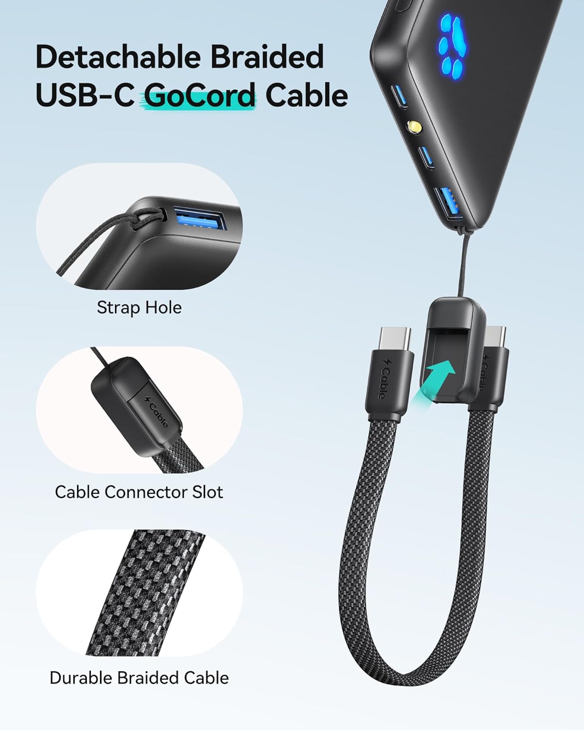 INIU Portable Charger, Ultra Slim 45W Fast Charging with Attached USB C Cable, Flight-Safe 10000mAh PD Power Bank Battery Pack