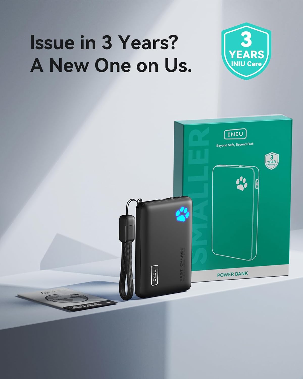INIU Portable Charger, Ultra Slim 45W Fast Charging with Attached USB C Cable, Flight-Safe 10000mAh PD Power Bank Battery Pack