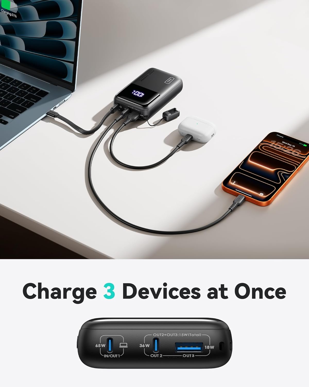 INIU Power Bank, 20000mAh 65W Ultra Compact USB C Laptop Portable Charger, PD QC Fast Charging 3-Output External Battery Pack