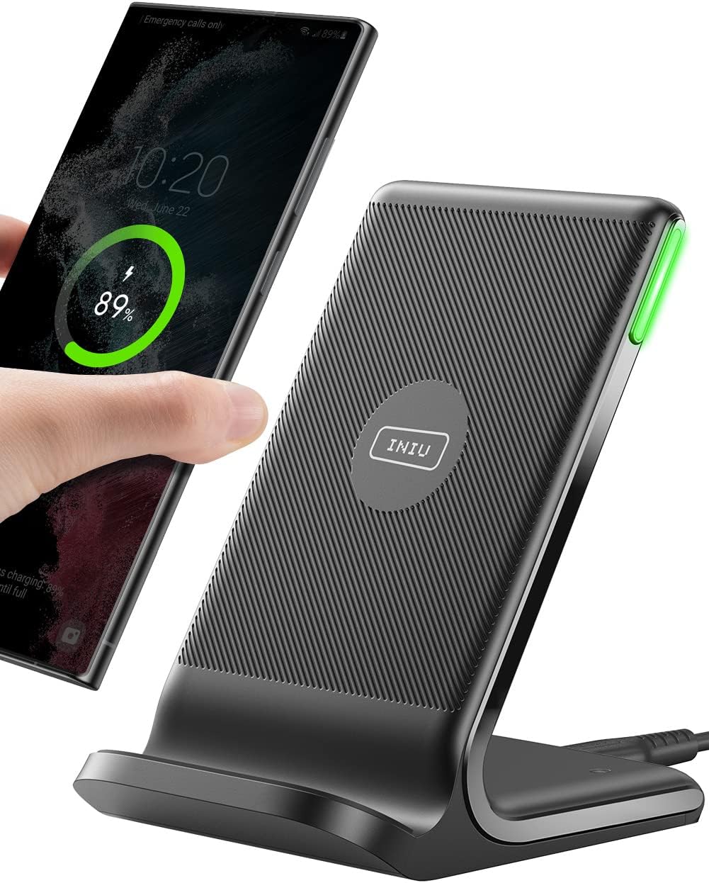 INIU Wireless Charger, 15W Fast Wireless Charging Station with Sleep-Friendly Adaptive Light
